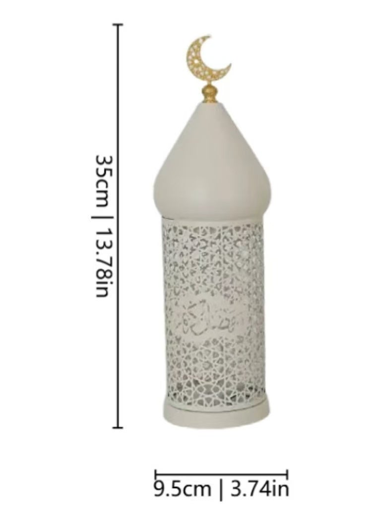 Decorative Ramadan Lantern Candle Holder with Crescent Top, Hollow-Carved Pattern Table Centerpiece, Ambient Light for Home Decor, Festival & Party Use（FD778-L) - Image 2